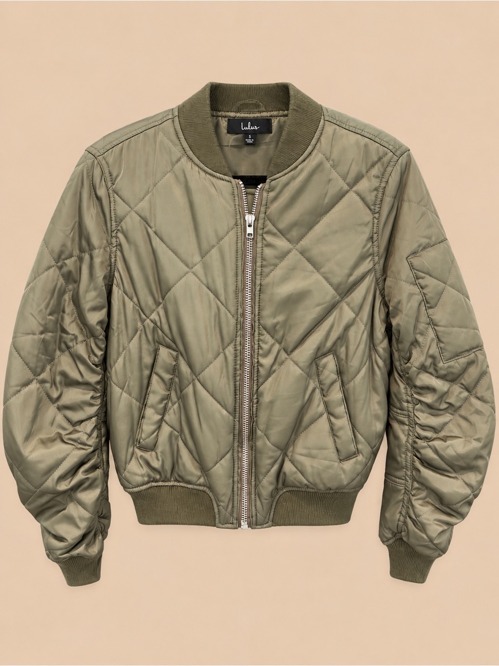 Lulus Style Expedition Olive Green Quilted Bomber Jacket Size S